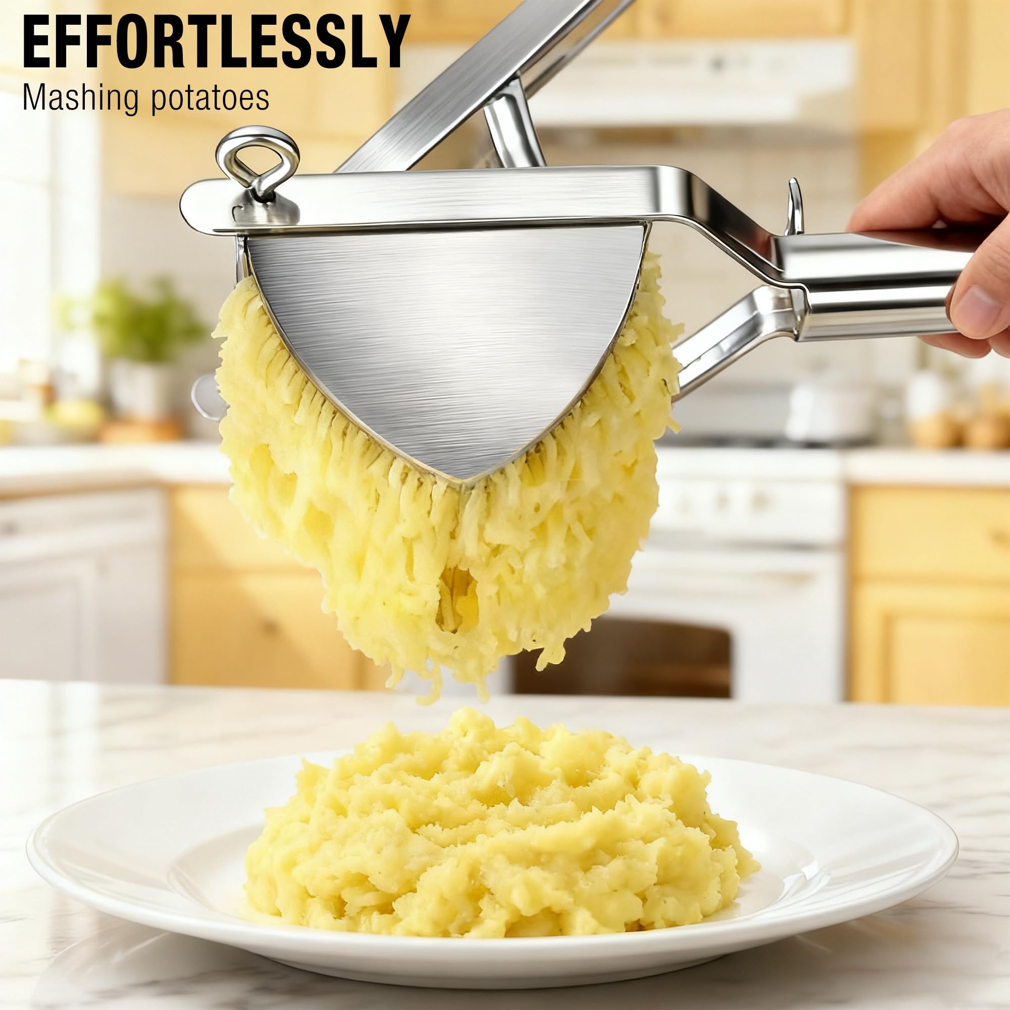 METLUCK ricer with ergonomic handles provides a comfortable grip during extended mashing.