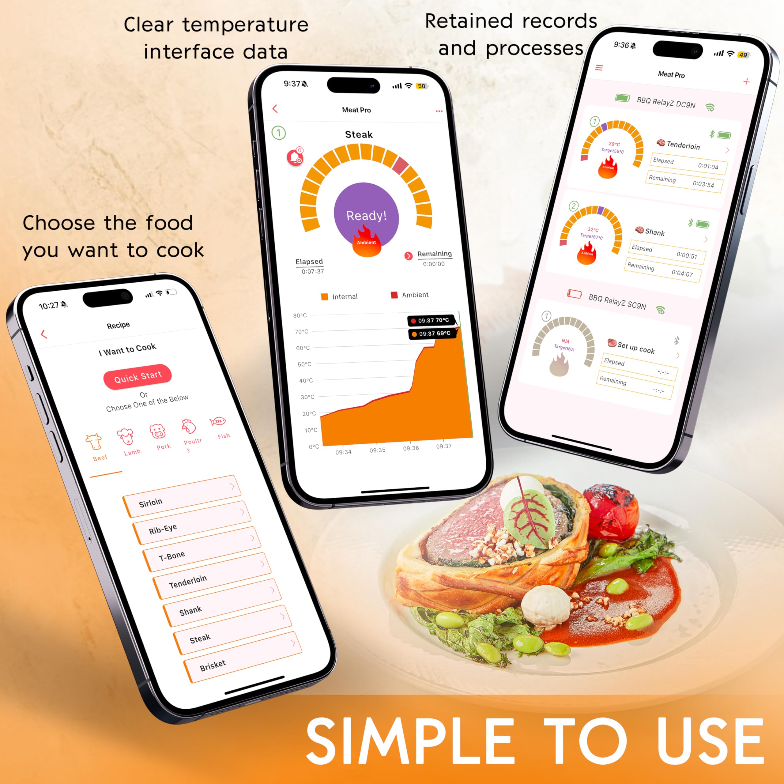 Meuulty wireless display thermometer for hands-free monitoring during cooking.