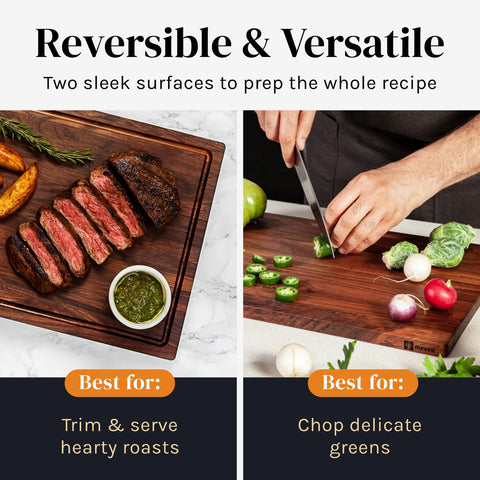 Mevell cutting board knife-friendly edge protects blades while preparing ingredients.