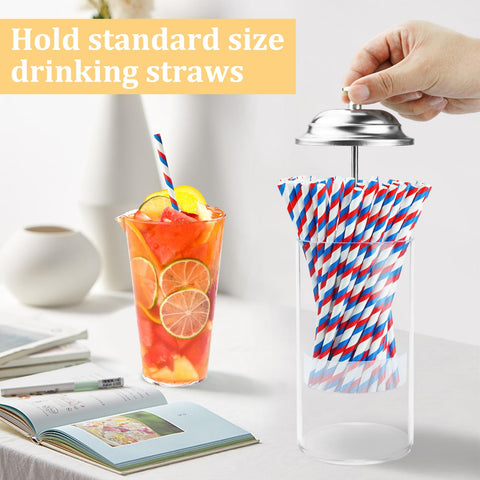 Mevtok acrylic straw dispenser closeup shows clear visibility and sturdy construction.