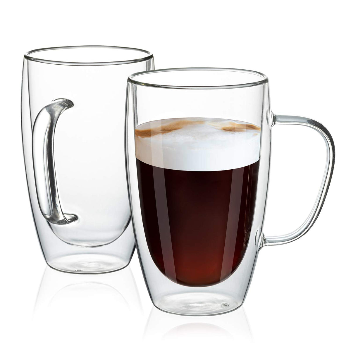 MEWAY 16oz double-wall glass mug front view for hot drinks.