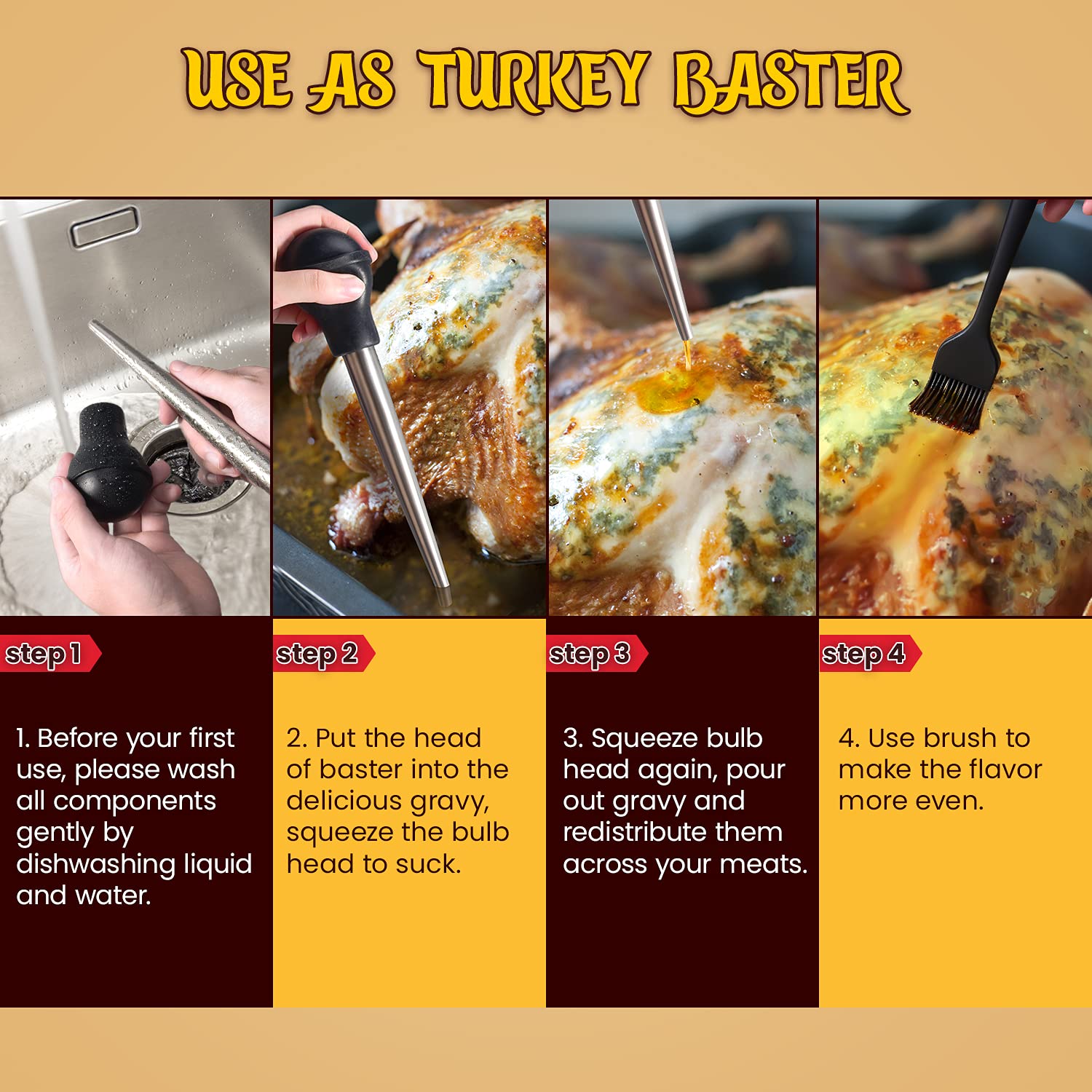 MEWMET turkey baster with basting brush applying juices