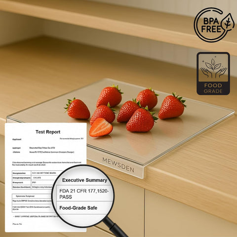 MEWSDEN acrylic cutting board is easy to clean by hand, protecting blades.