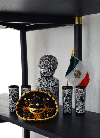 Gift-ready Mexskeletons tequila decanter set for gifting