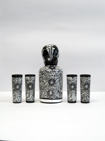 Varnish-finish shine on the Mexskeletons decanter