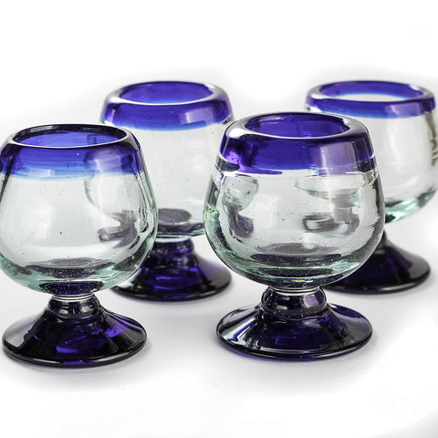 MEXTEQUIL shot glasses with cobalt blue rim for stylish tequila tastings