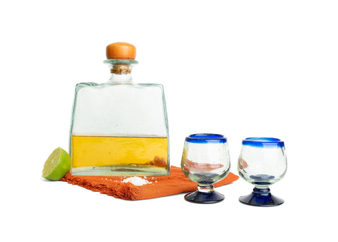 Traditional Mexican design on MEXTEQUIL shot glasses for festive tables