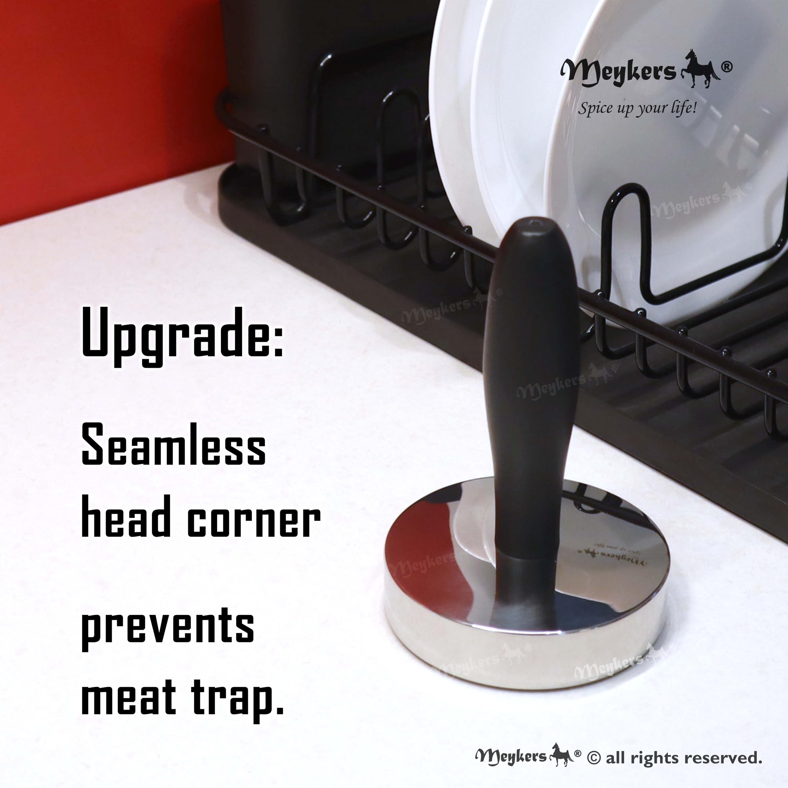 Meykers Meat Pounder Tenderizer in-action on chicken fillet delivers even, quick flattening results.