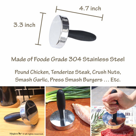 Meykers Meat Pounder Tenderizer bottom construction shows solid build for dishwasher-safe use.
