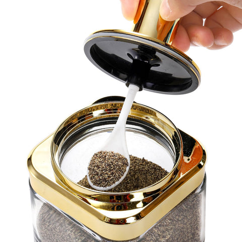 Mezchi lid notch fits the spoon for convenient dispensing.