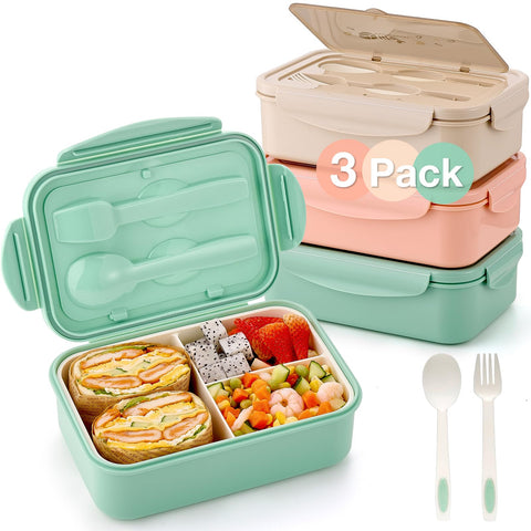Mfacoy 3-pack bento box set with three compartments for balanced meals.