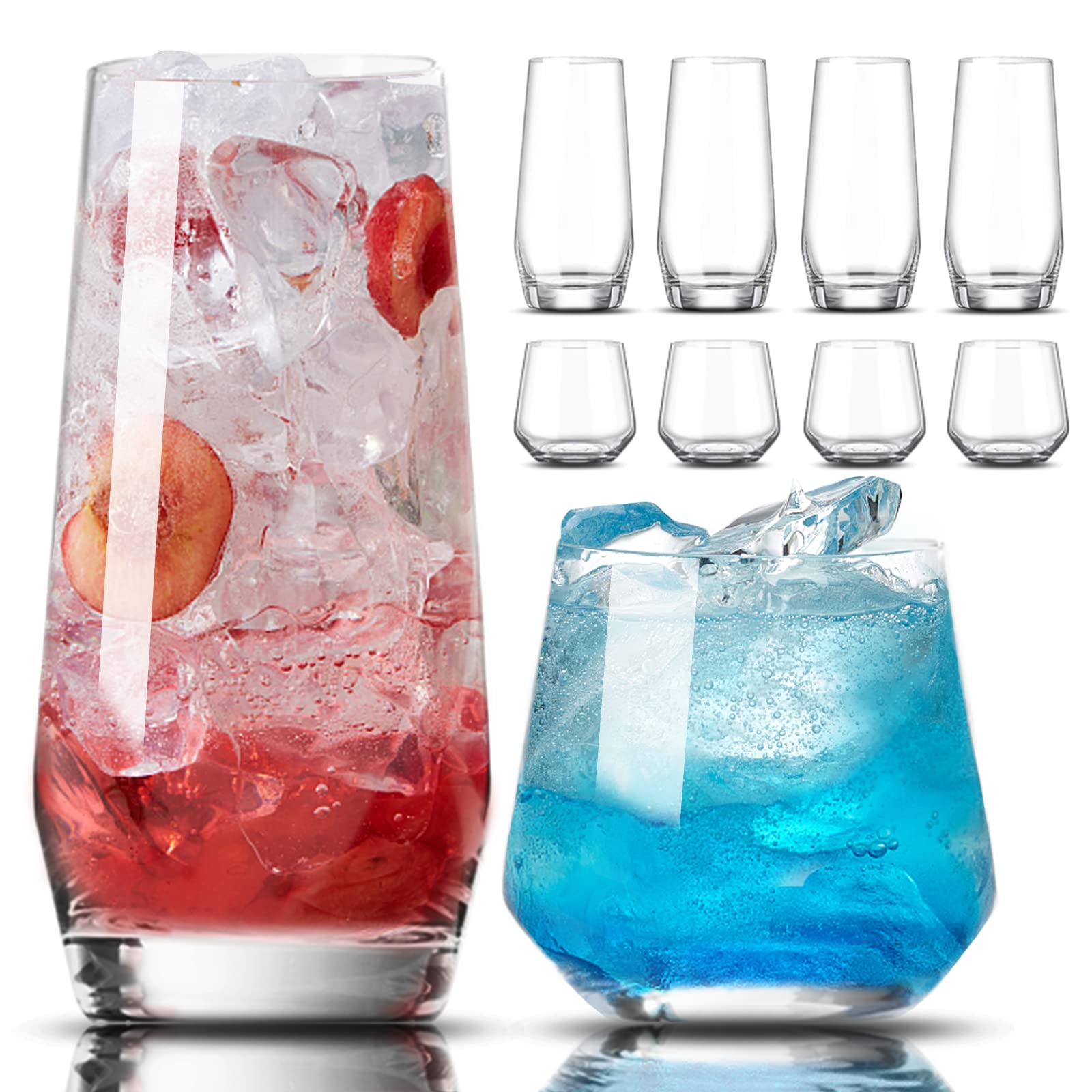 Mfacoy 8-piece glassware set on table, versatile for everyday and entertaining occasions.