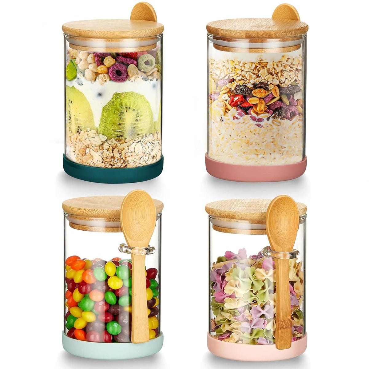 Mfacoy airtight glass jar set with bamboo lids shows contents at a glance for easy portioning
