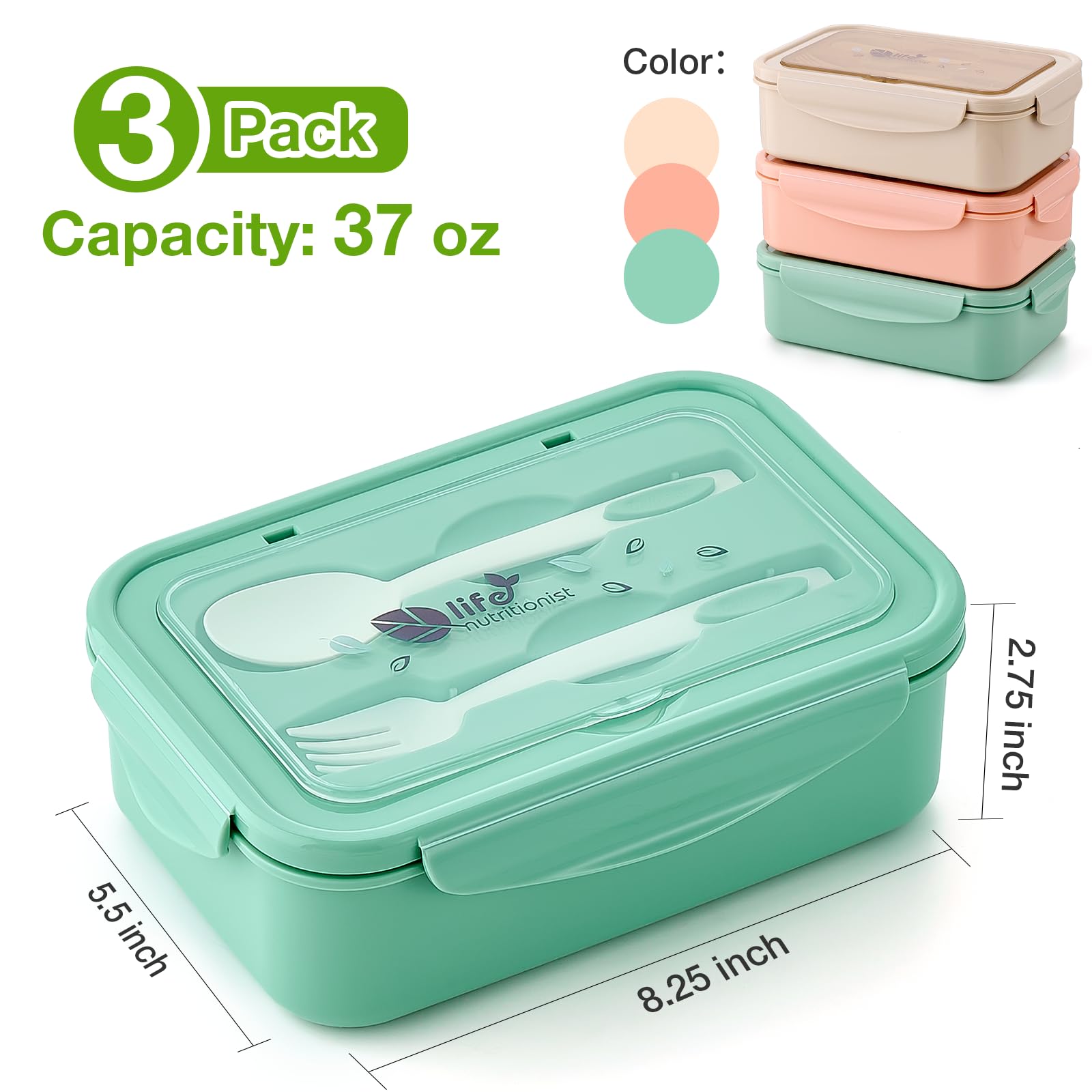 Mfacoy bento box with three compartments for portion control.