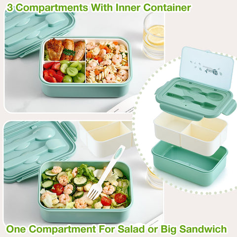 Mfacoy bento box includes fork and spoon for on-the-go meals.