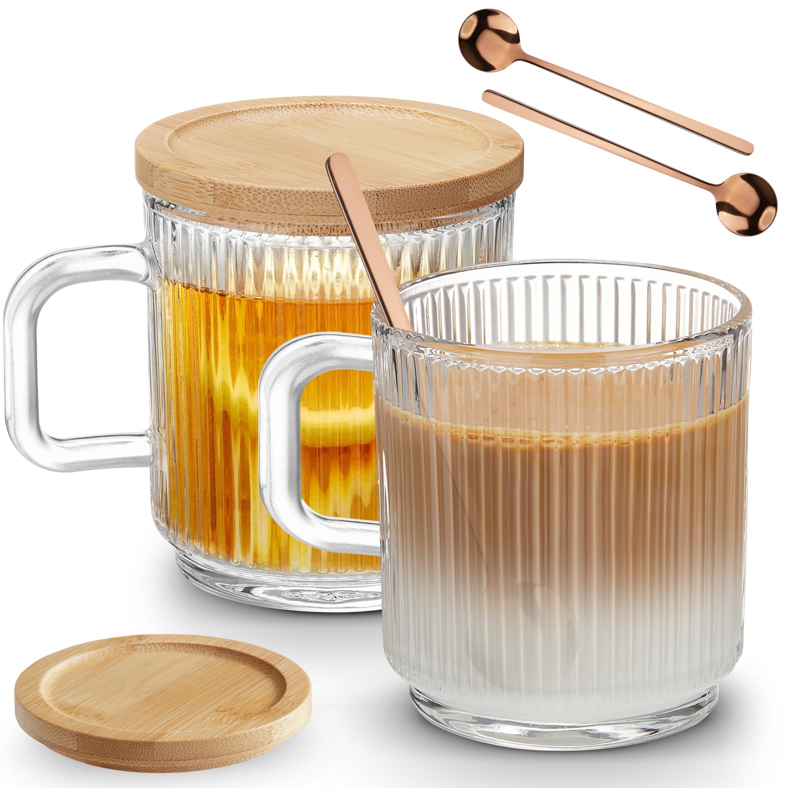Clear glass cups add a modern touch to the kitchen and table.