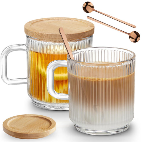 Clear glass cups add a modern touch to the kitchen and table.