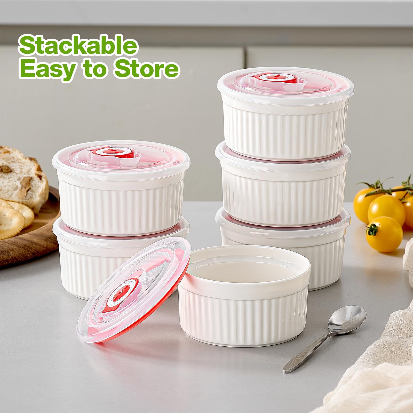 Mfacoy porcelain ramekins are oven and microwave safe for versatile cooking.