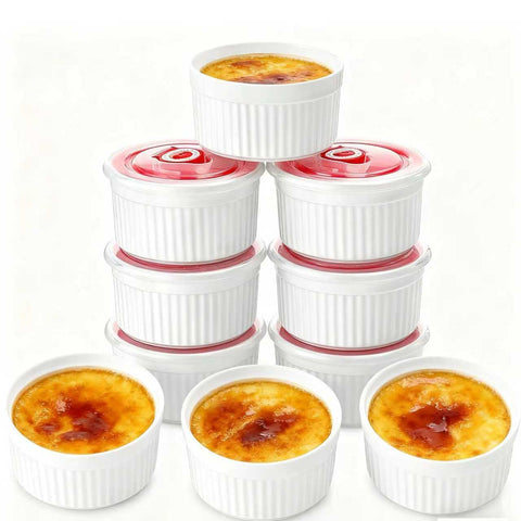 Mfacoy white ramekins with lids for fresh, portion-controlled servings.