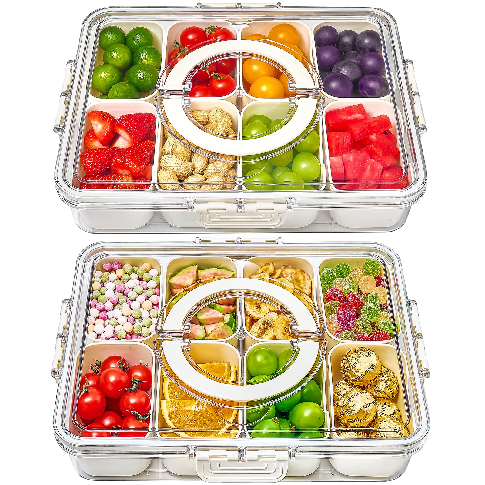 Mfacoy Snackle Box showing eight compartments for organized snacks.