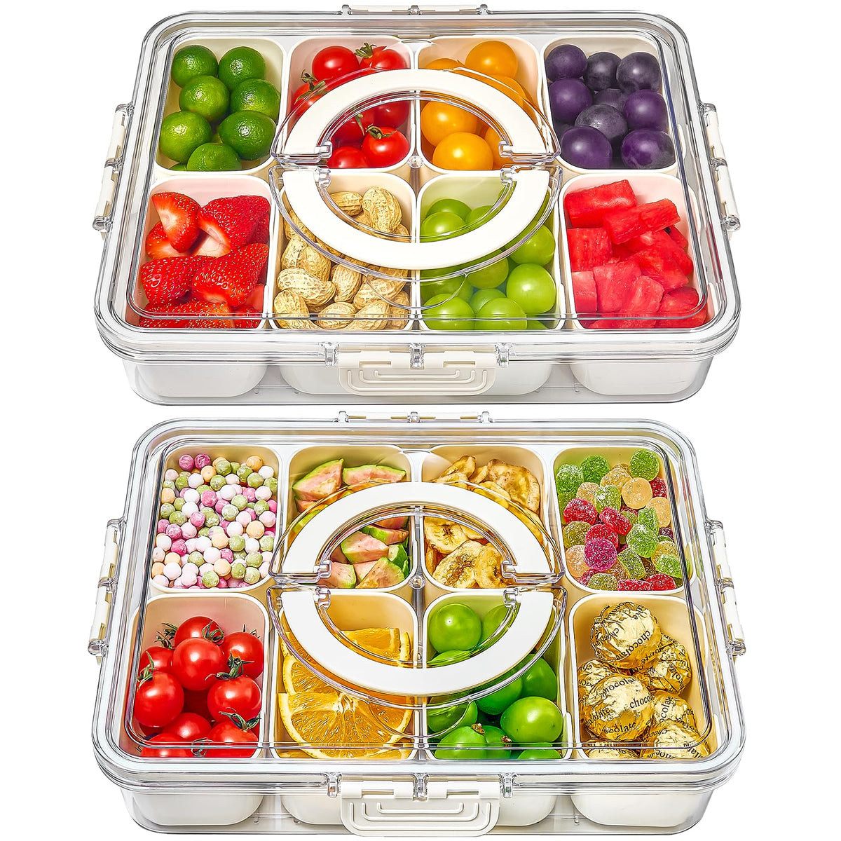 Mfacoy Snackle Box showing eight compartments for organized snacks.