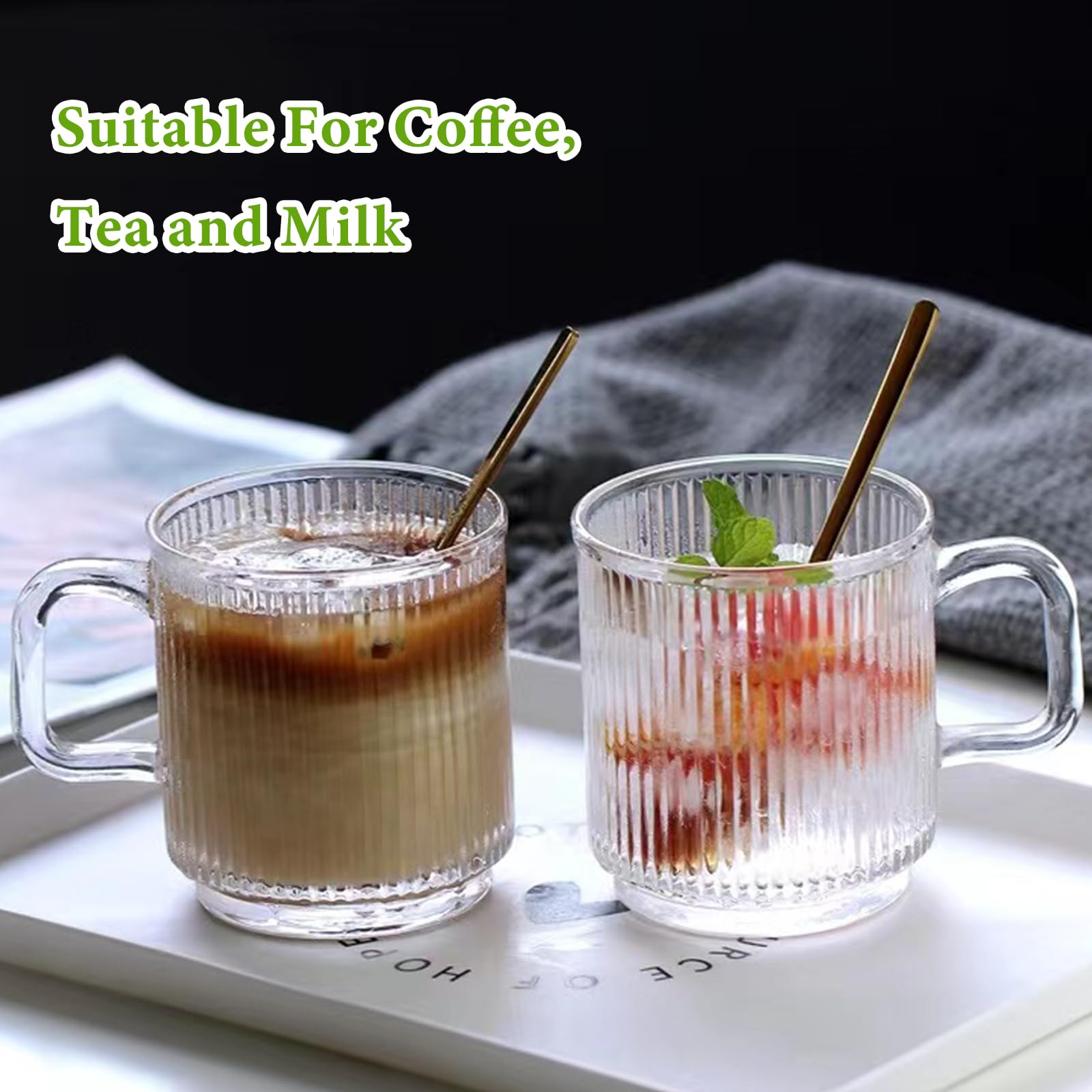 Versatile glass cups suitable for coffee, tea, latte, or juice rituals.