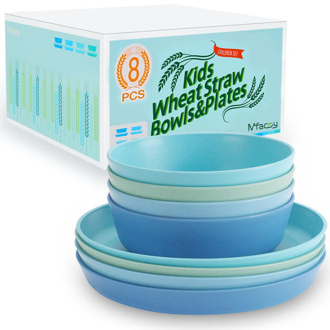 Mfacoy Wheat Straw Kids Plates front view showing durable unbreakable design.