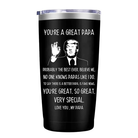 MFGNEH Papa gifts 20oz tumbler keeps drinks hot or cold on the go.