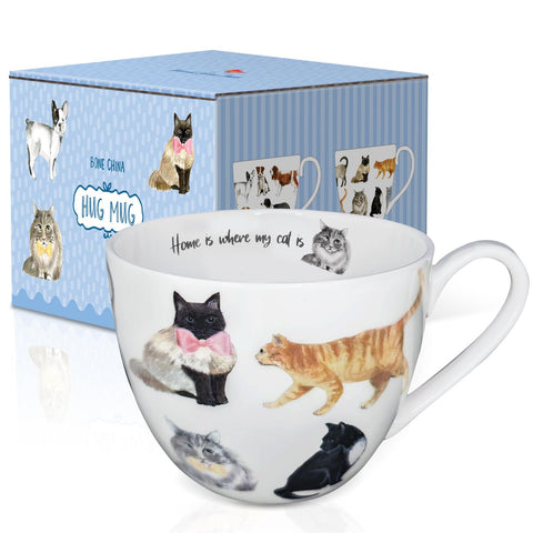 Close-up of cat illustrations on the MFoffice mug, perfect for cat lovers.