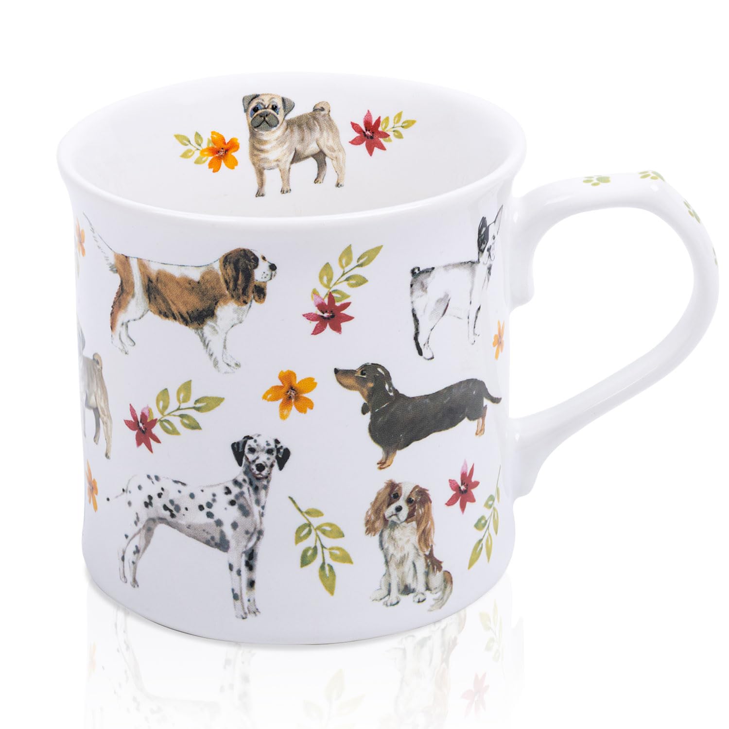 MFoffice Cute Dog Coffee Mug front view with playful dog illustration for daily enjoyment.