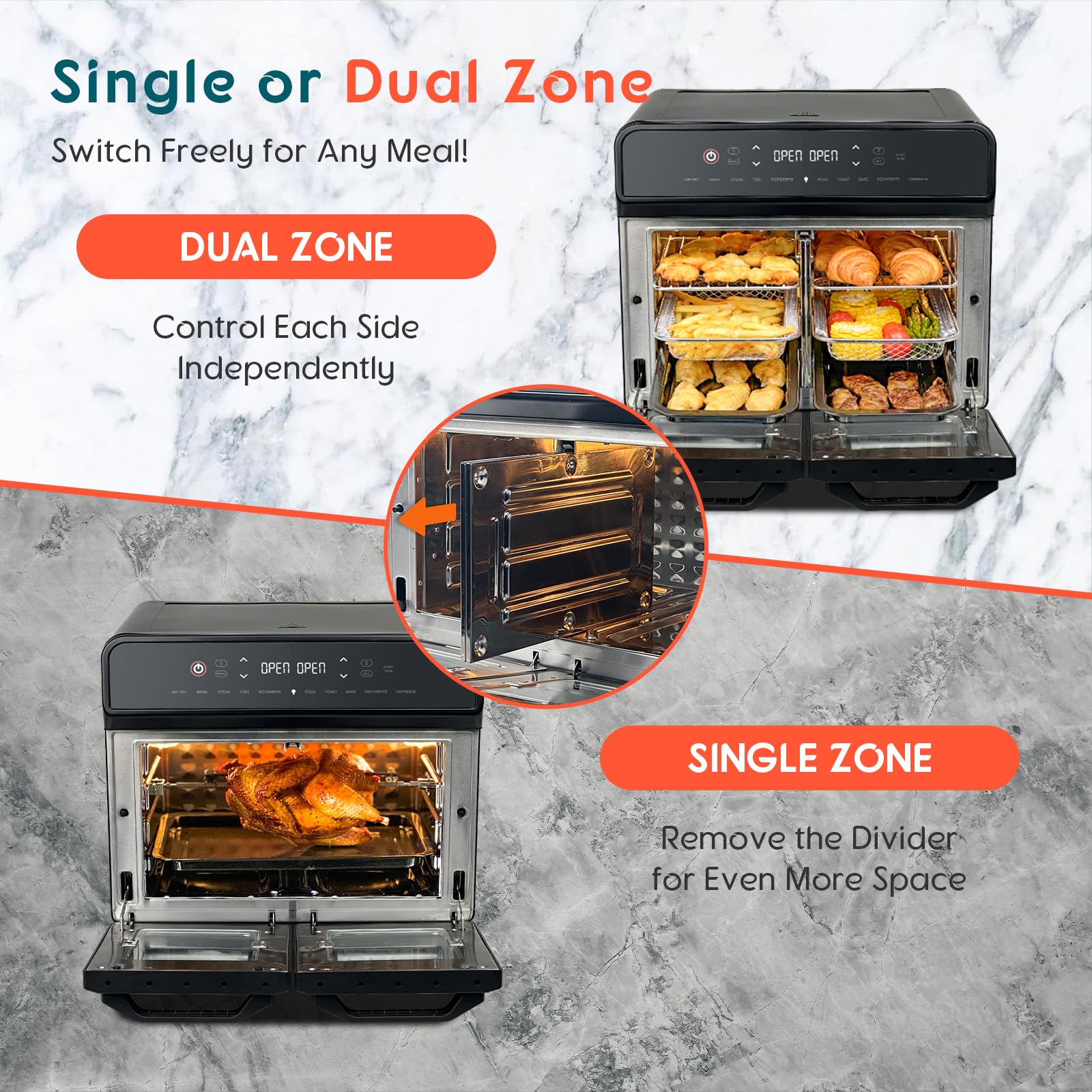 MFVV dual-zone divider demonstrates independent zones for different dishes