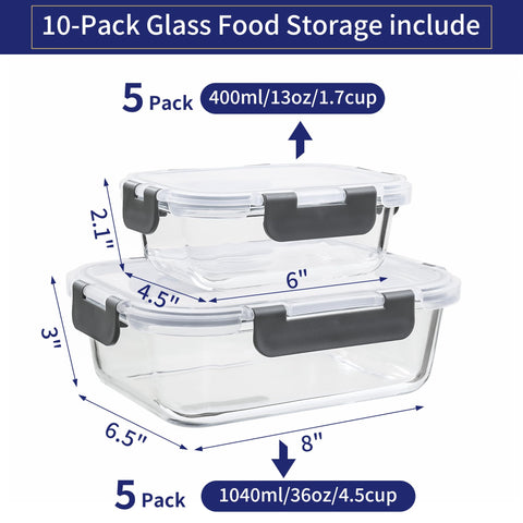 MFY 10-pack glass containers with 13oz size ideal for snacks and small portions.
