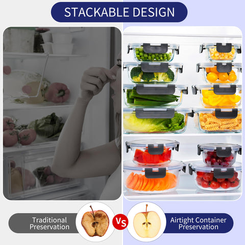 MFY stackable glass containers save cabinet space and simplify meal prepping.