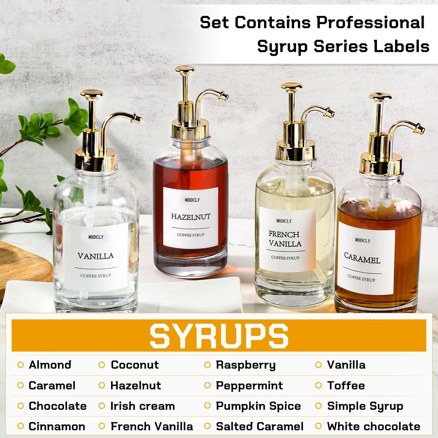 MHDCLY 16.9oz glass syrup bottles with pumps support cafe speed