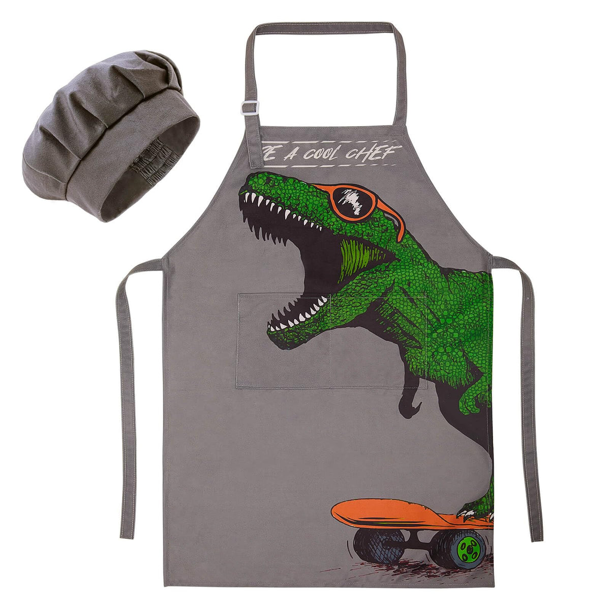 MHJY dinosaur kids apron with pockets for cooking and learning.