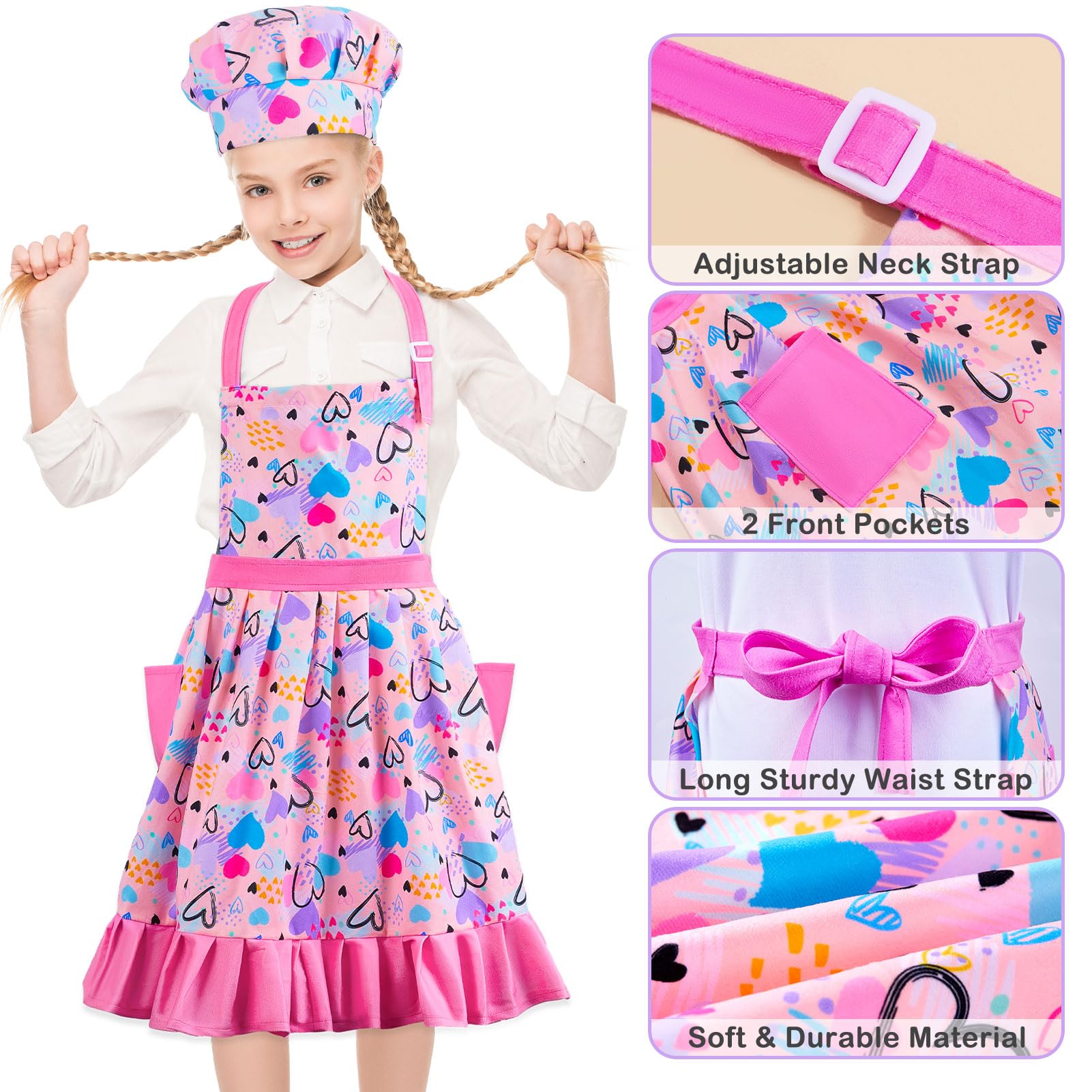 MHJY kids apron adjustable neck strap for comfortable, secure fit during cooking and art.