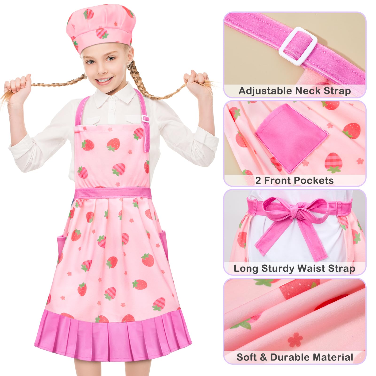 MHJY kids apron pockets hold tools and brushes for cooking or art.