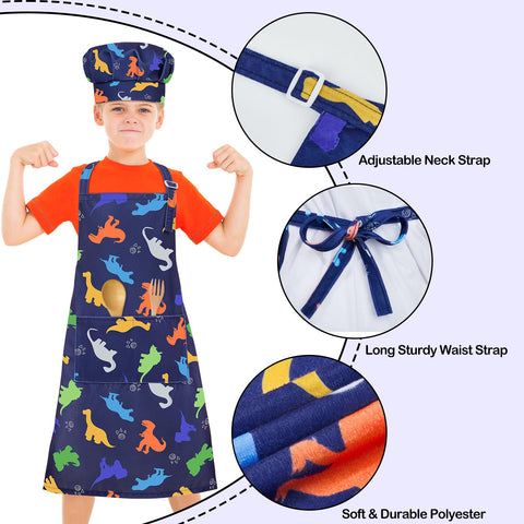 MHJY kids apron showing pockets for brushes and utensils during crafts
