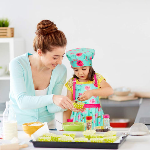 MHJY matching chef hat with elastic back completes the set for pretend kitchen play