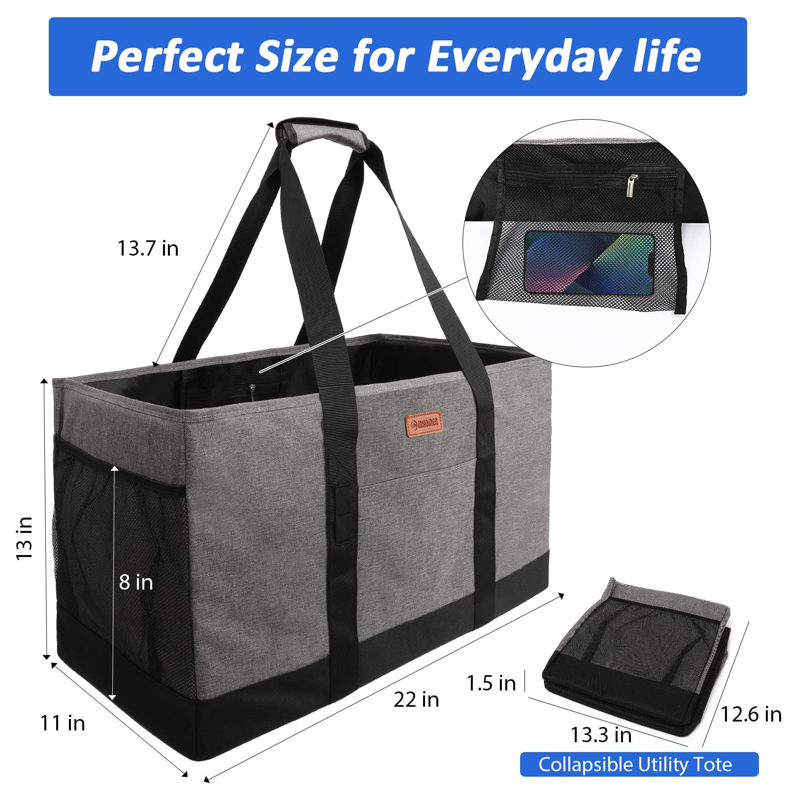 MHOMER foldable tote designed for compact storage after use.