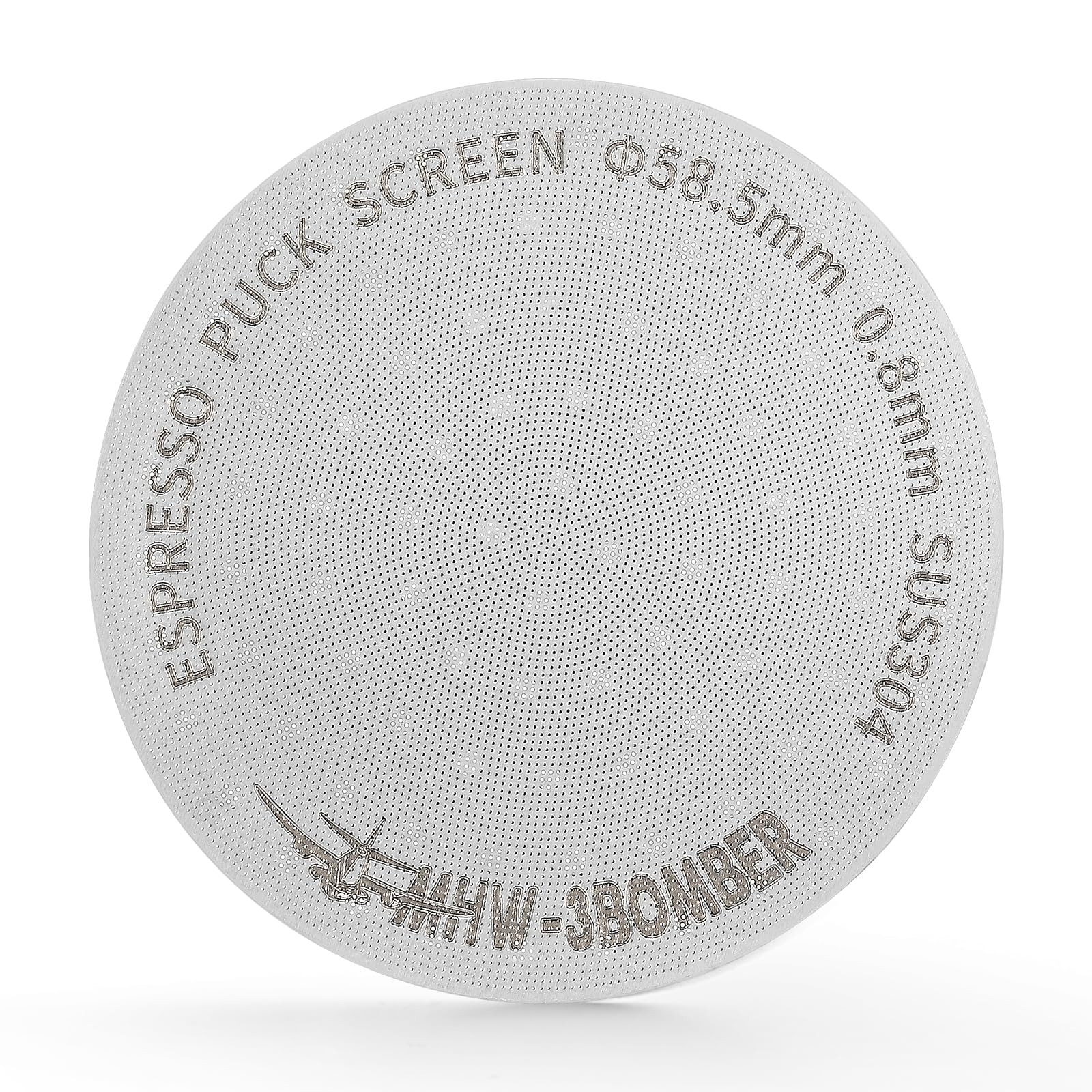 MHW-3BOMBER 58mm puck screen front view for precise espresso filtration