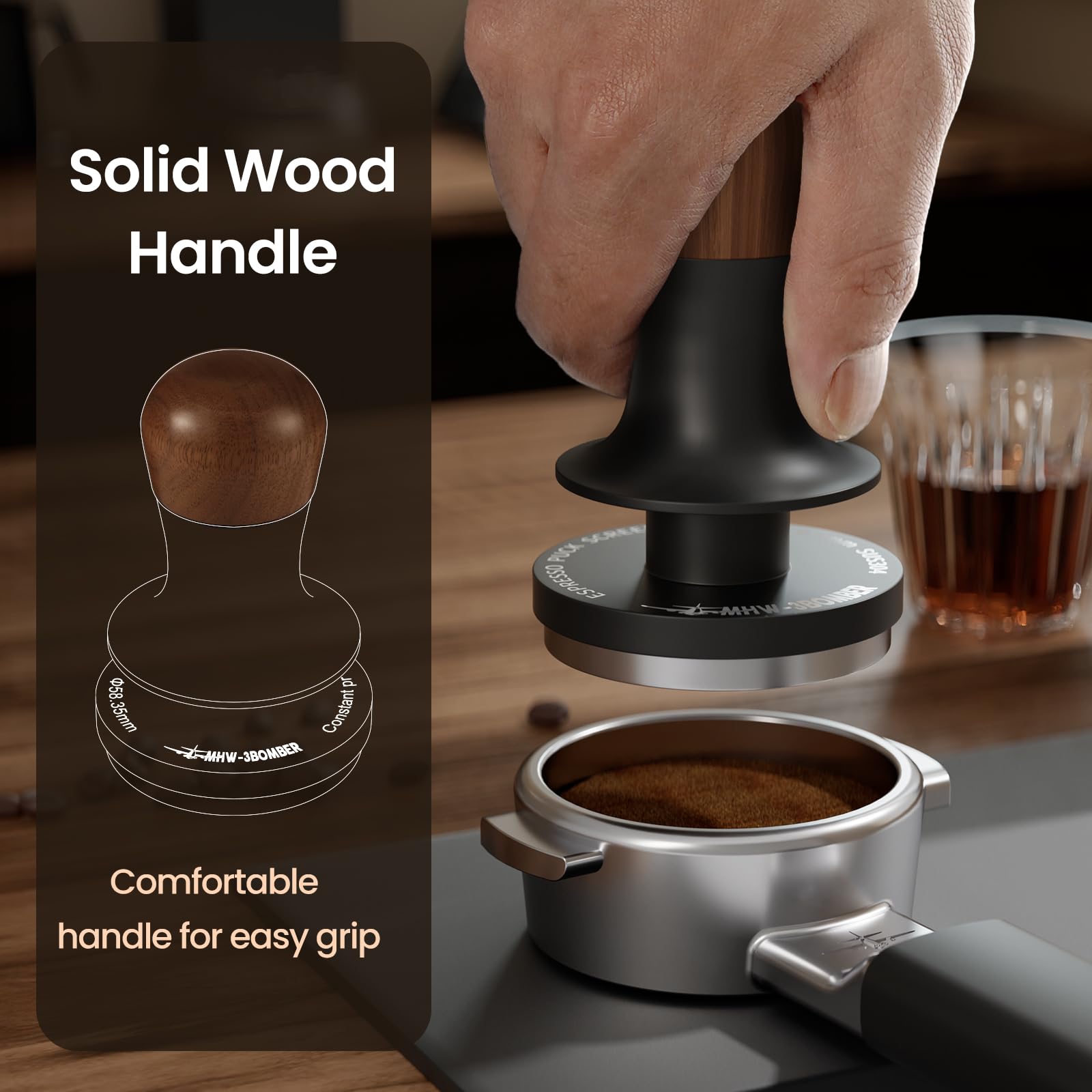 MHW-3BOMBER compatible with 54mm portafilters from Breville and Sega.