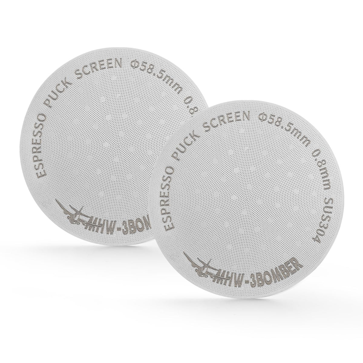 MHW-3BOMBER puck screen close-up highlighting 0.8mm thickness for precise filtration.