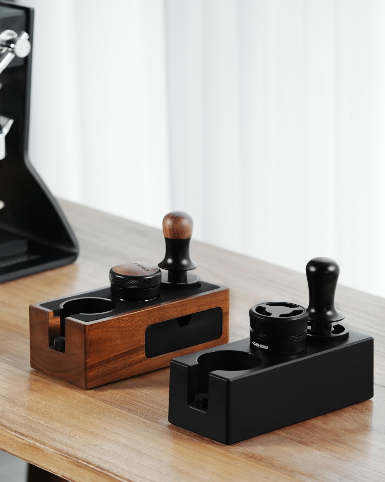 MHW-3BOMBER countertop organization for a tidy espresso space.
