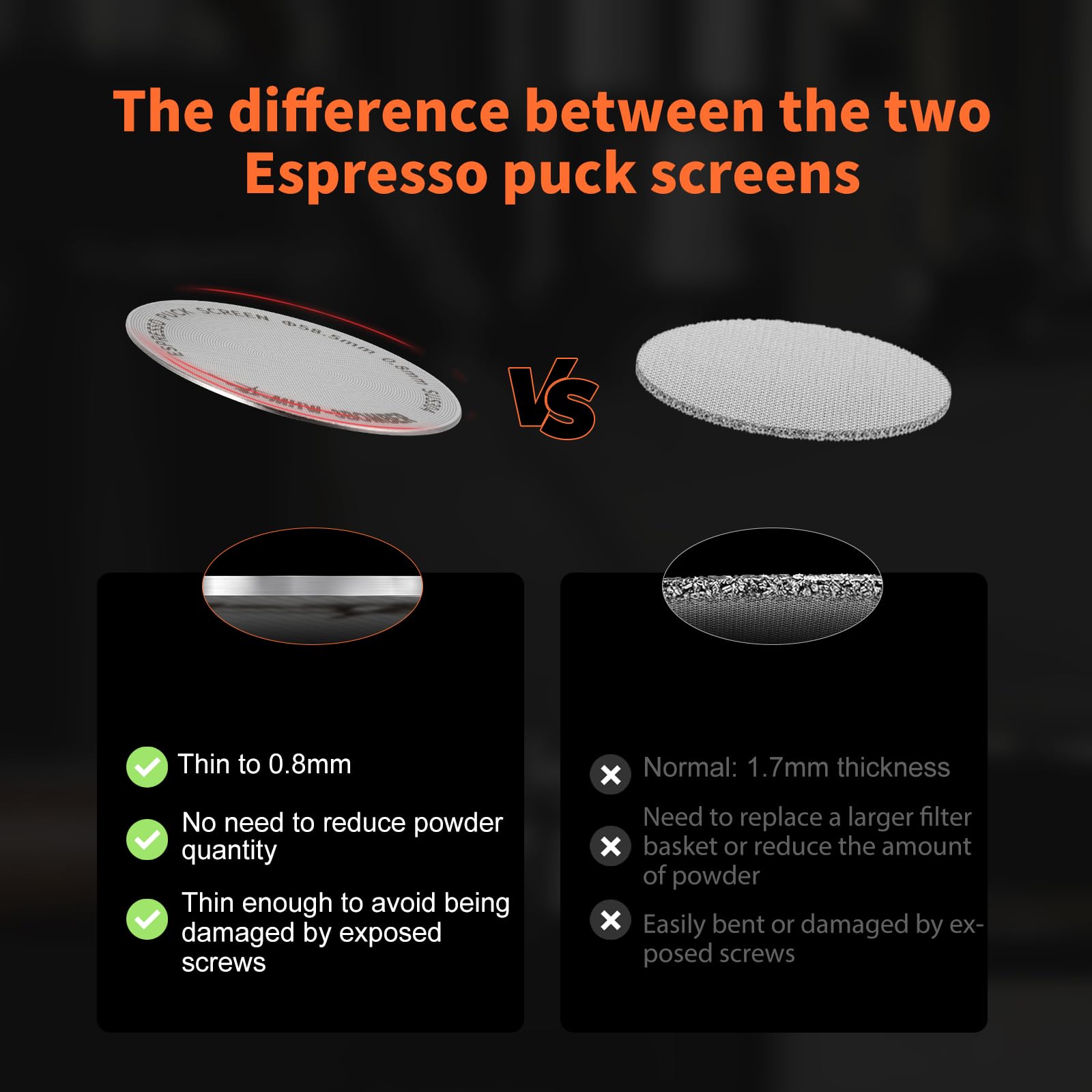 MHW-3BOMBER puck screen at 0.8mm thickness for easy powder control