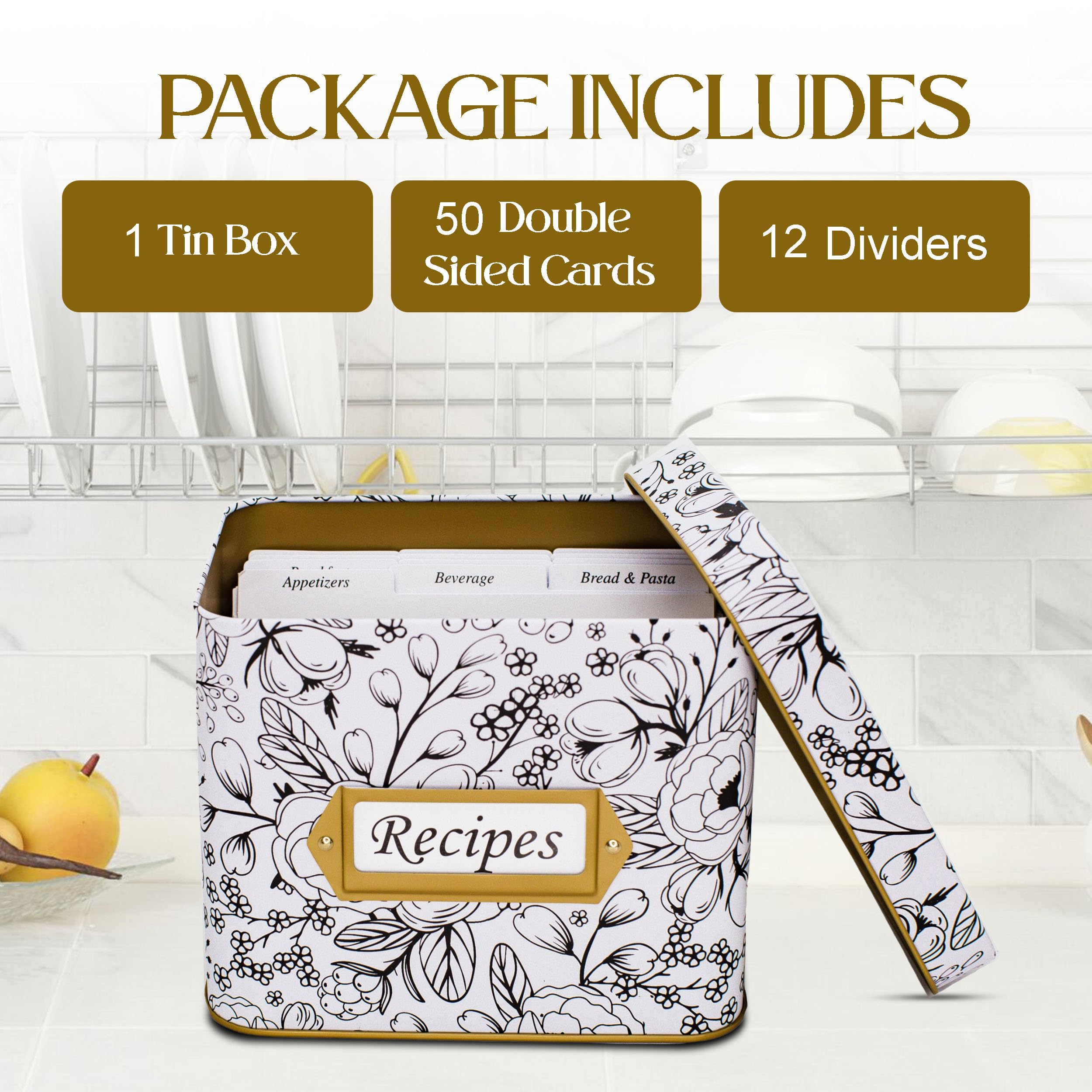 Mia + Esme decorative tin box adds timeless kitchen elegance.