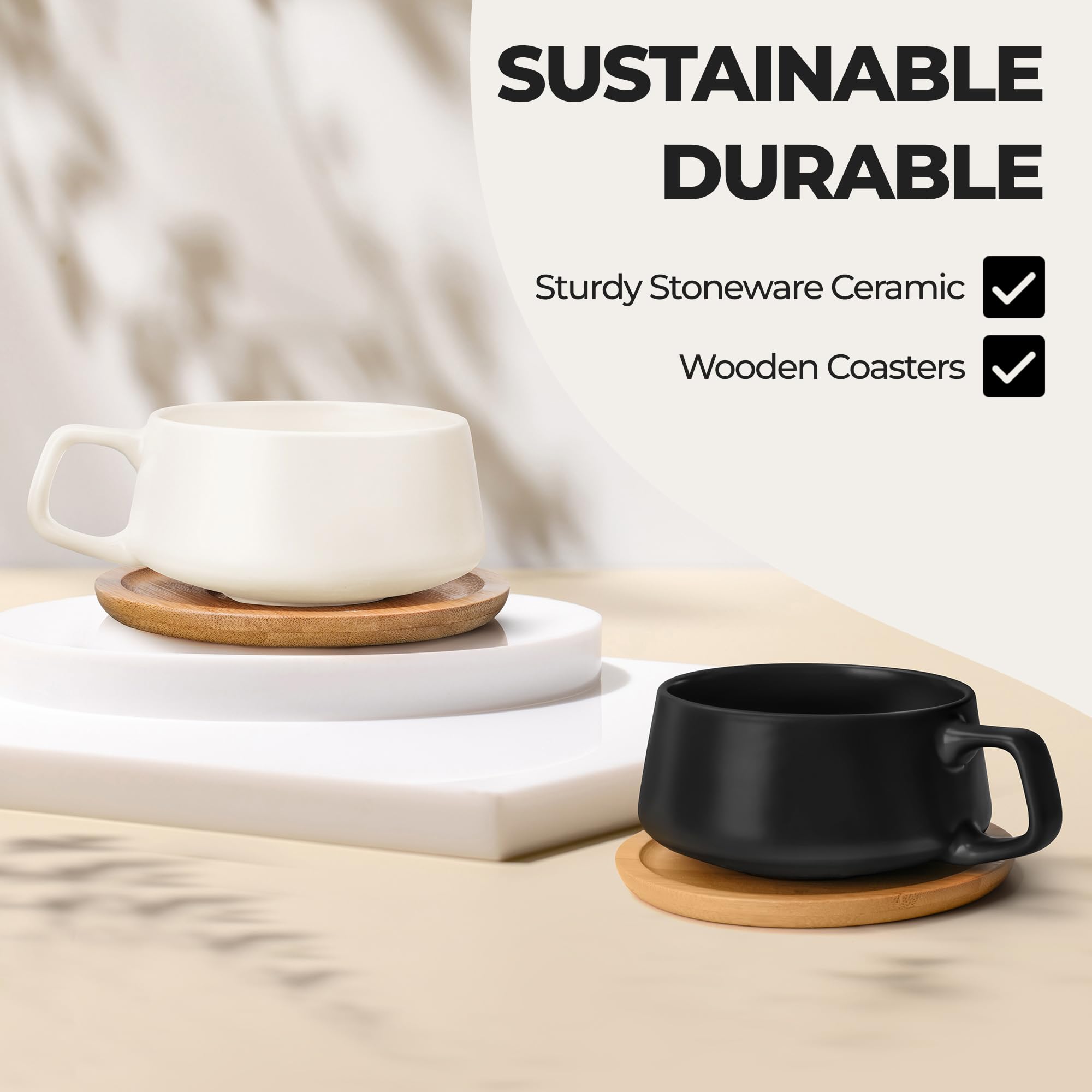 Kitchen table setup featuring MIAMIO Luxe cups for a refined coffee break.