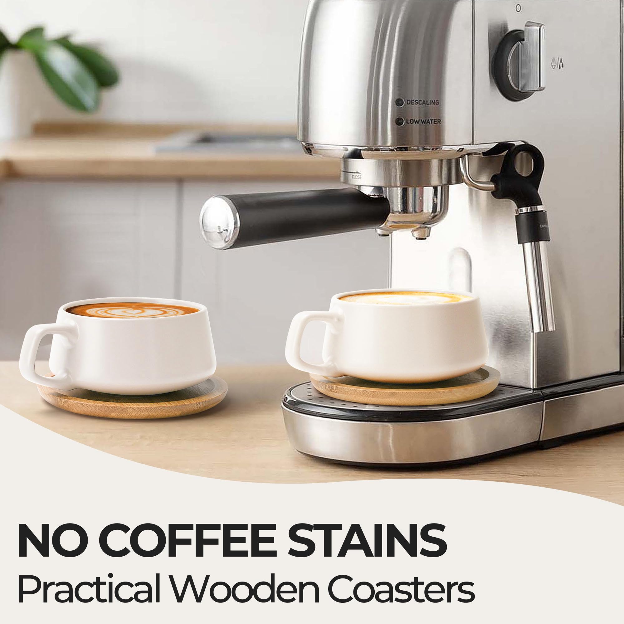 MIAMIO wooden saucers add natural feel and anti-slip support.