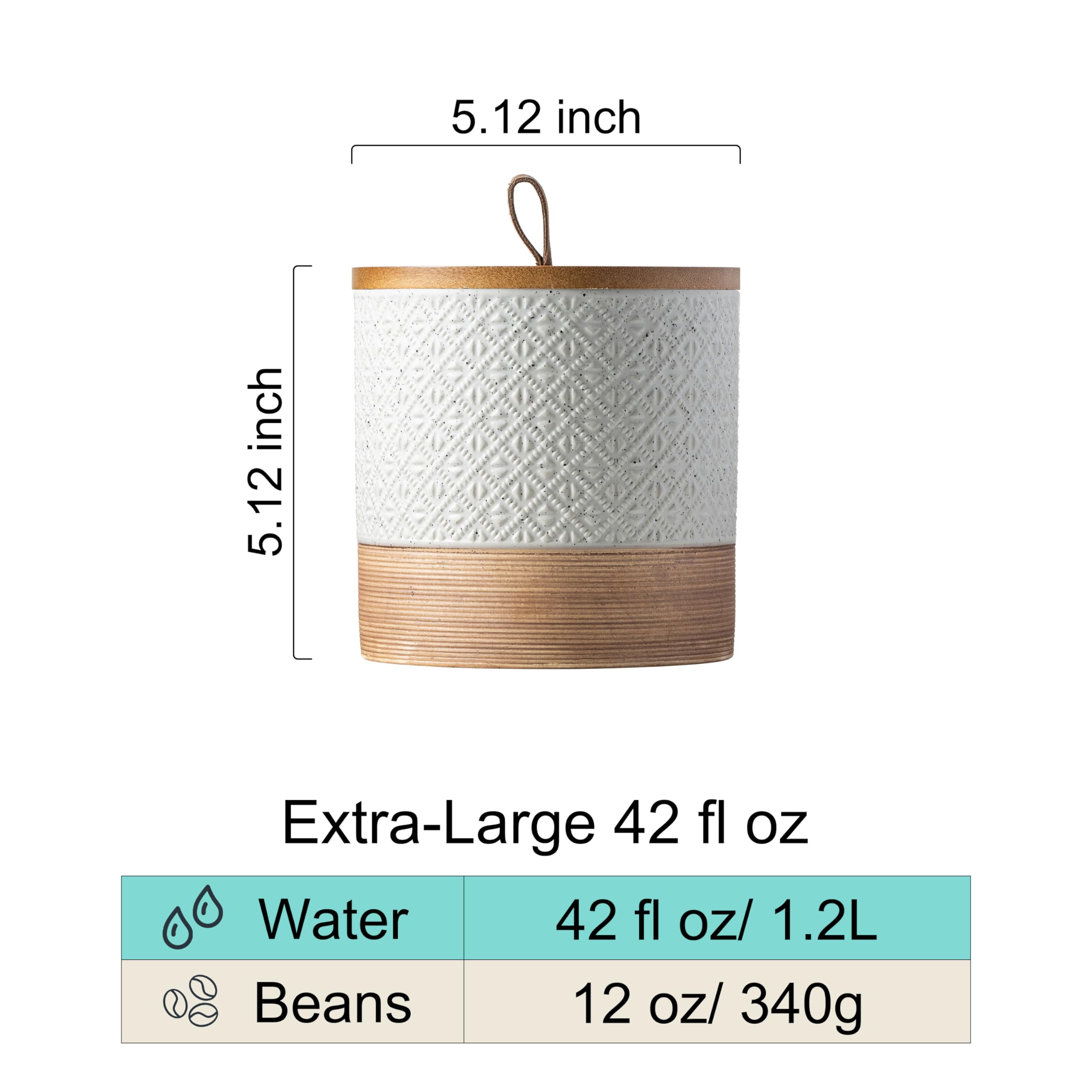 Miamolo 42oz coffee storage jar ready for beans, grounds, or bulk ingredients.