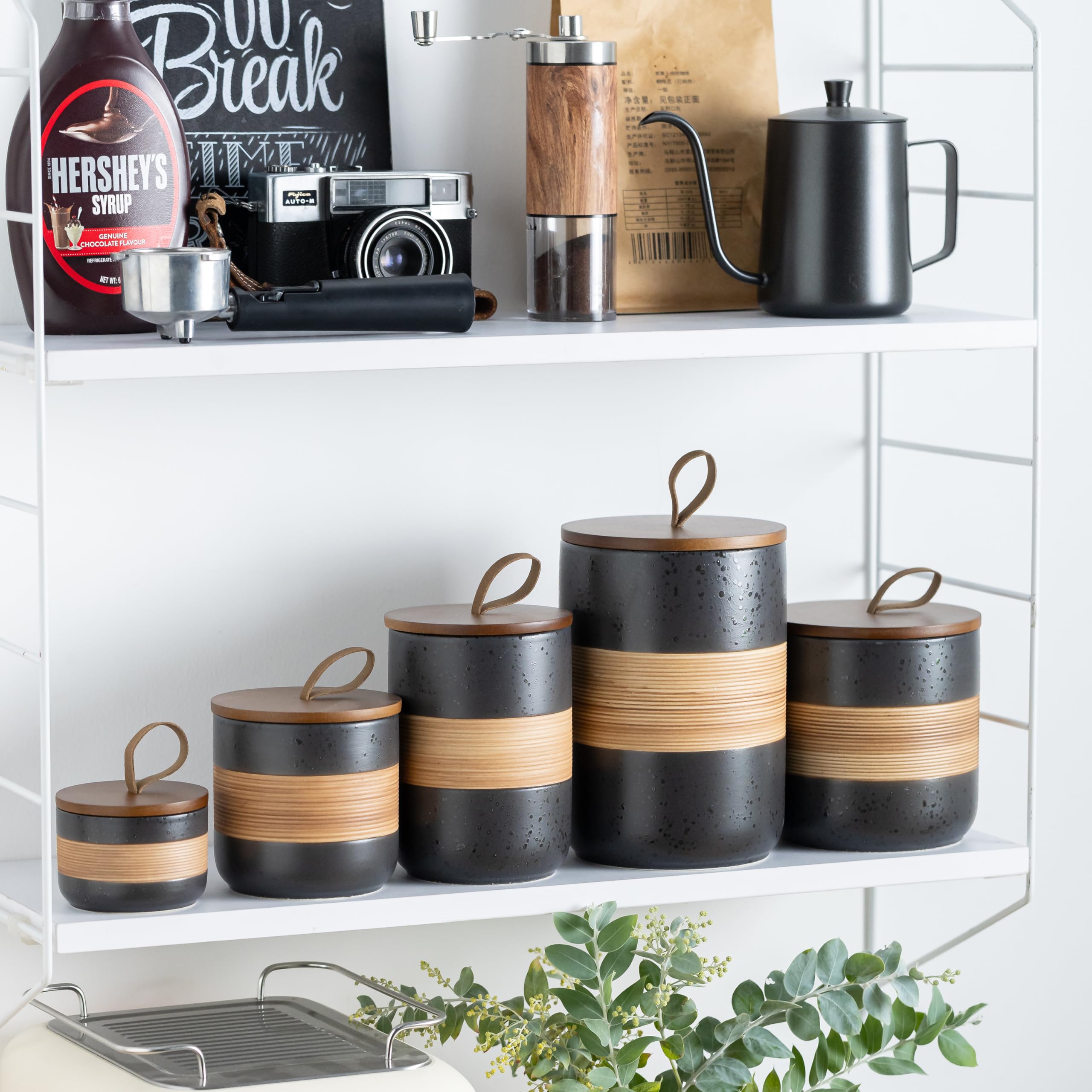 Miamolo jar on countertop blends decor with practical dry goods storage.